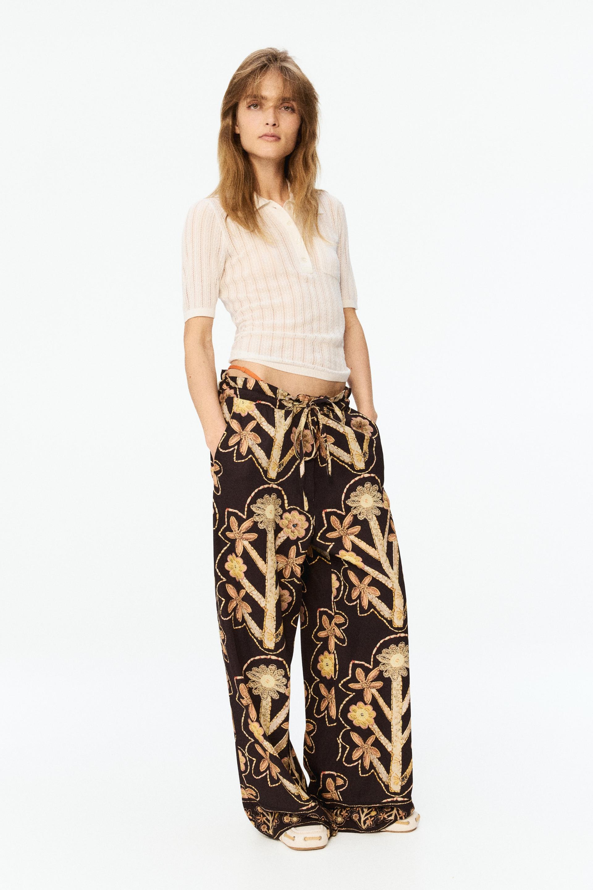 floral-print twill pants