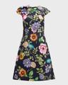 floral-print beaded applique dress