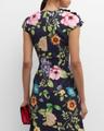 floral-print beaded applique dress