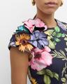 floral-print beaded applique dress