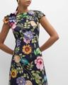 floral-print beaded applique dress