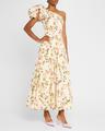 floral-print bow one-shoulder midi dress
