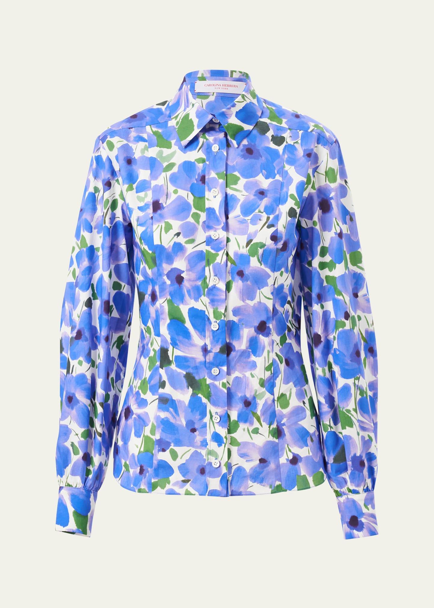floral-print button-down blouse