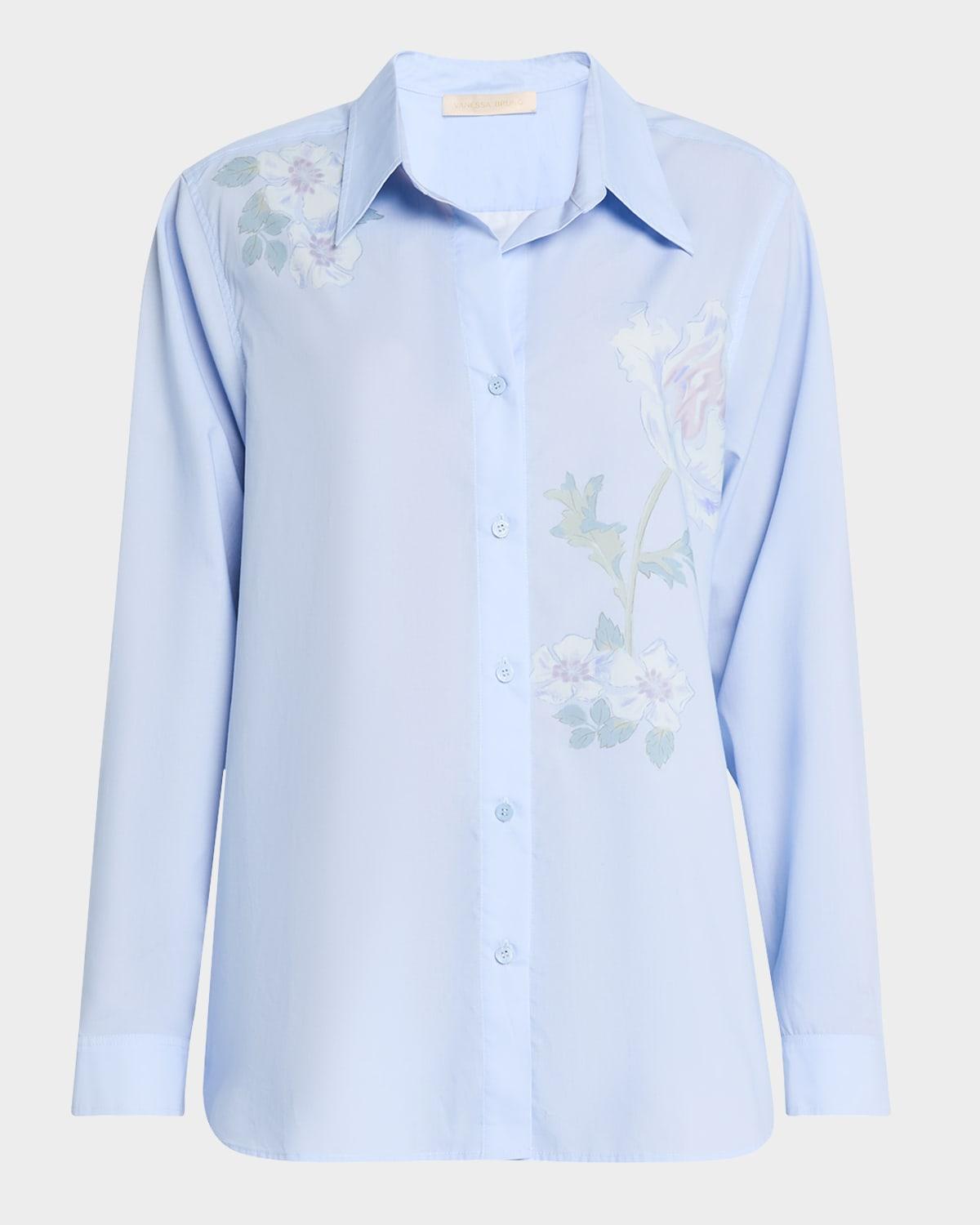floral-print button-down blouse