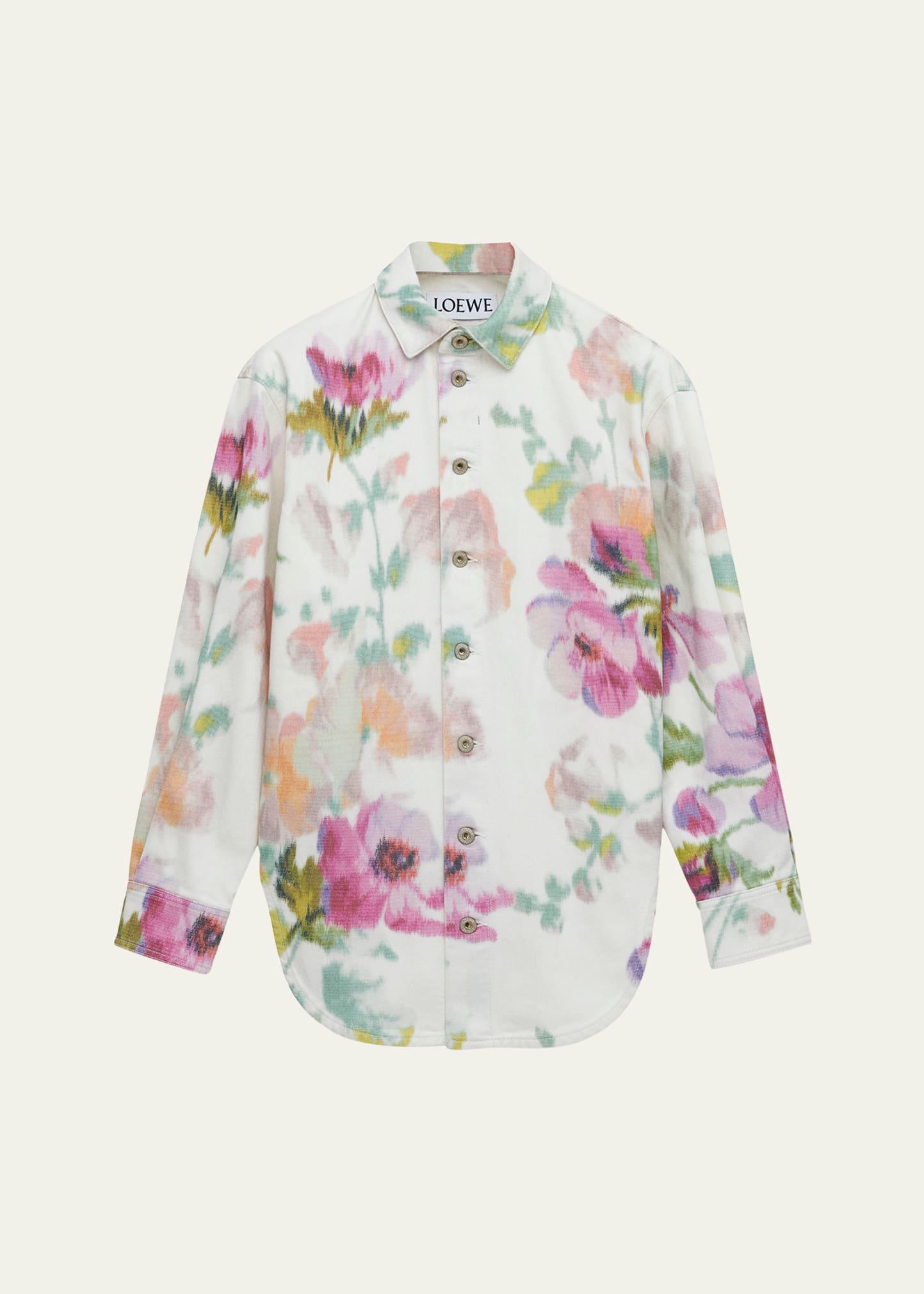 floral-print button-down overshirt