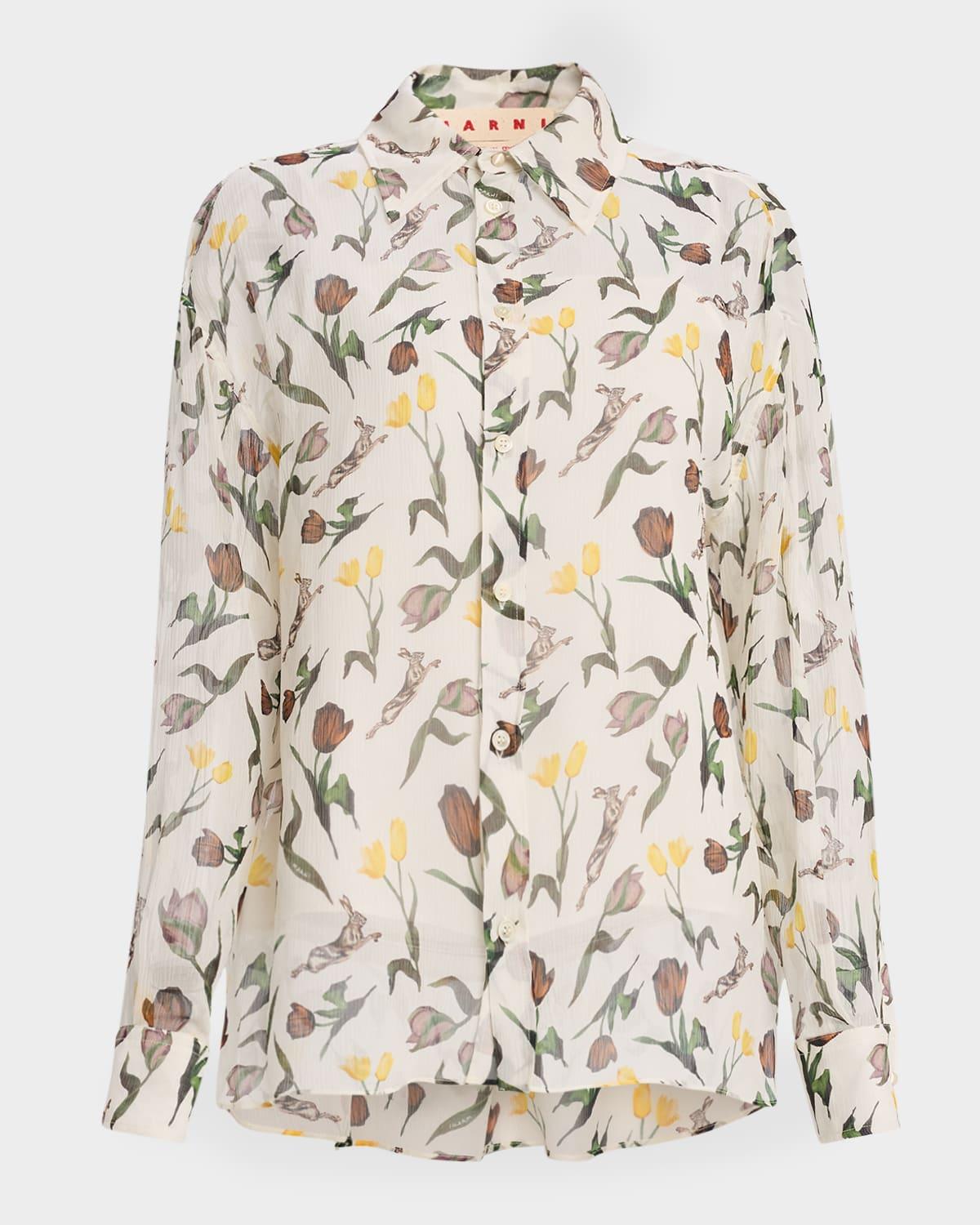 floral-print button-down shirt