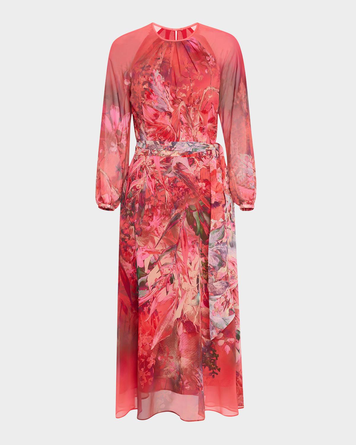 floral-print chiffon midi dress