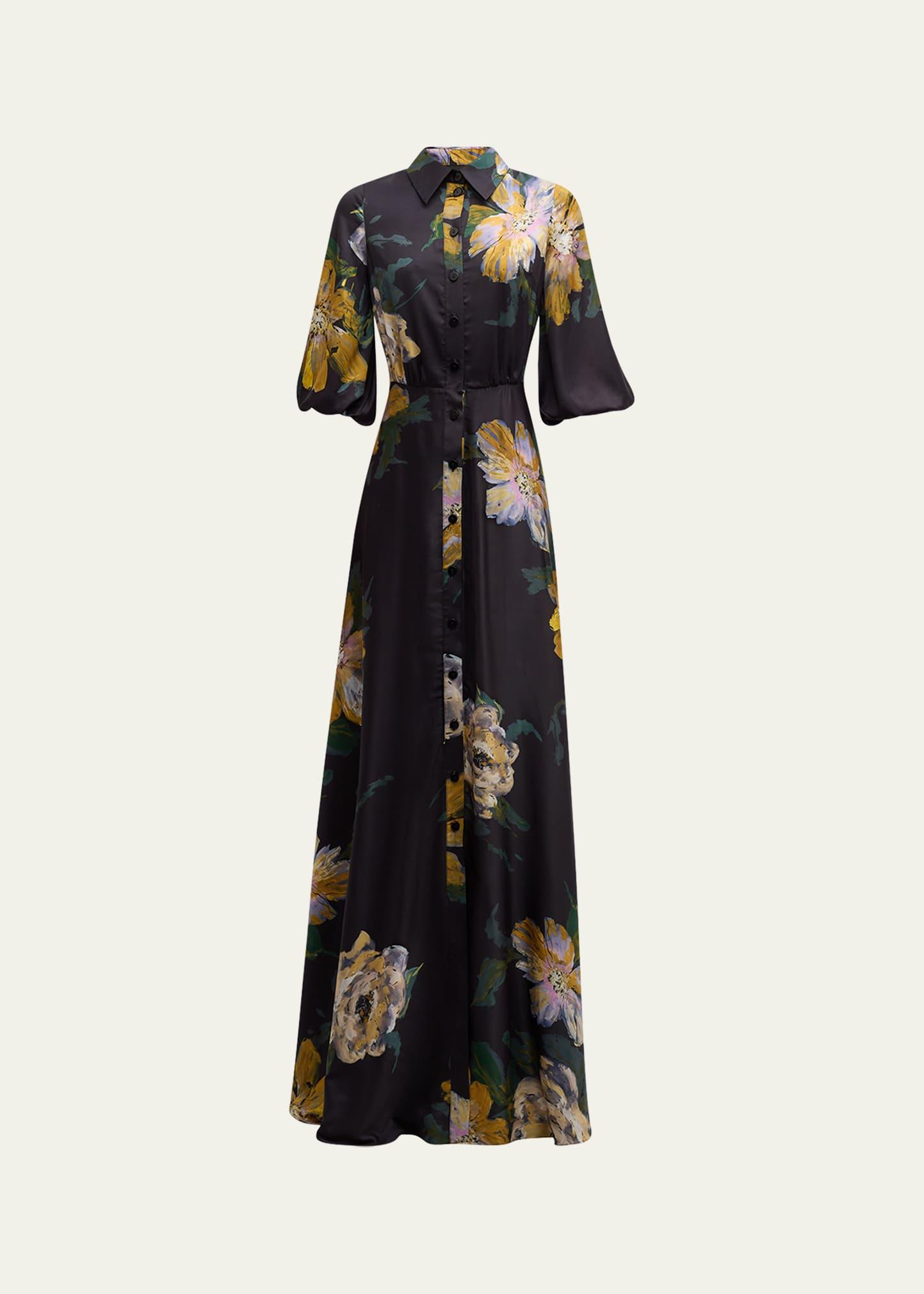 floral-print chiffon shirt gown