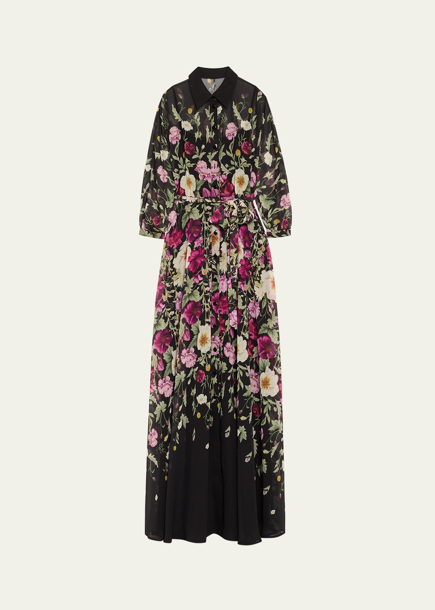 floral-print chiffon shirt gown