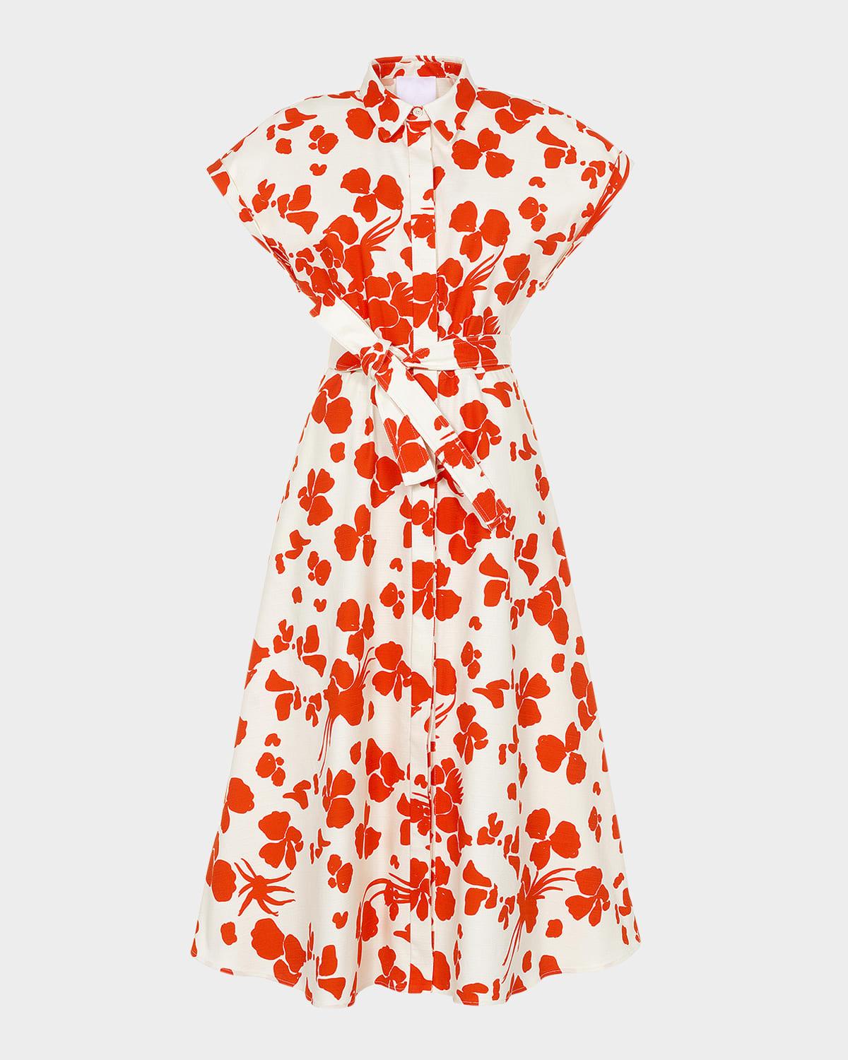 floral-print cotton canvas midi shirtdress