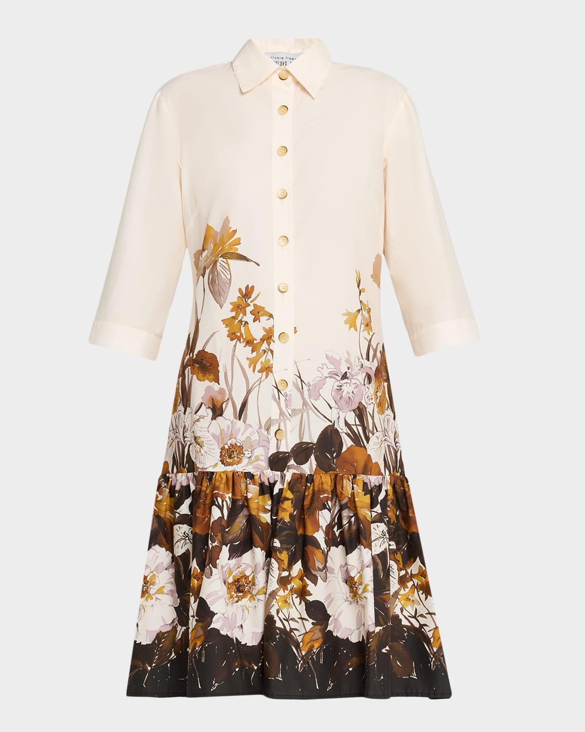 floral-print cotton flounce shirtdress