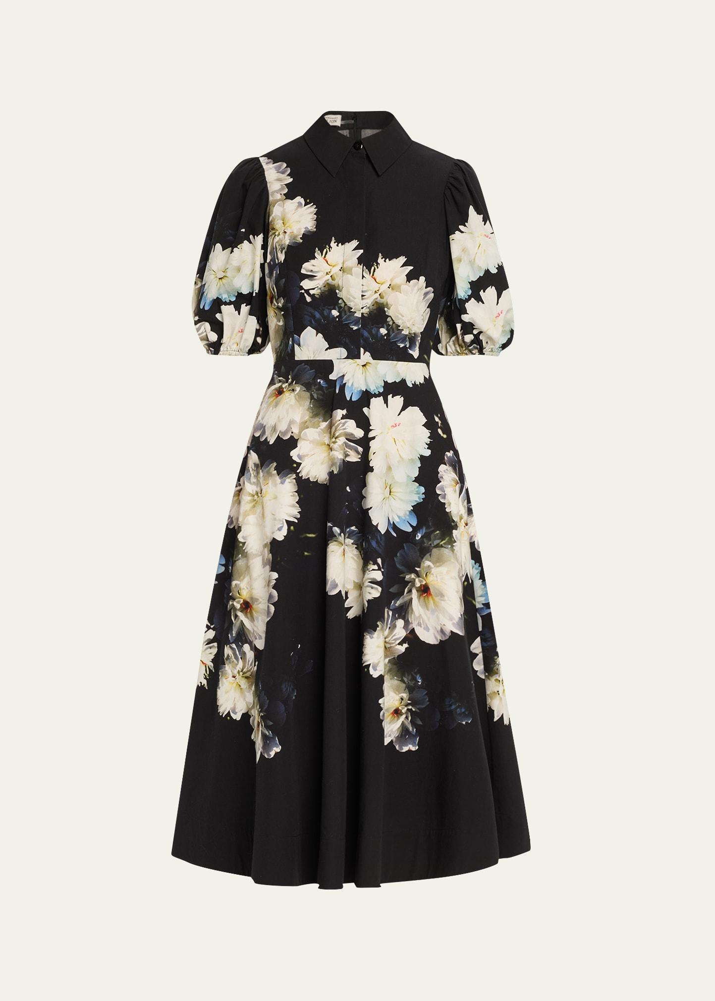 floral-print cotton midi shirtdress