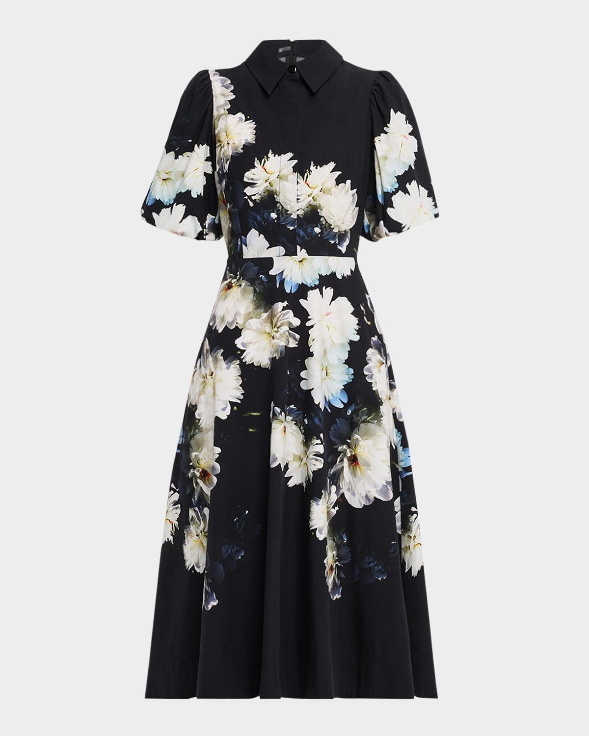 floral-print cotton midi shirtdress
