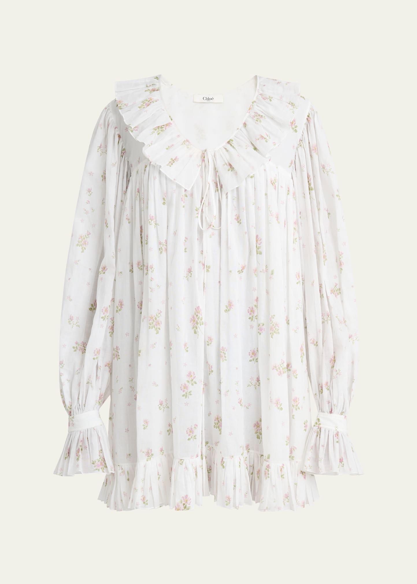 floral-print cotton voile ruffle mini dress