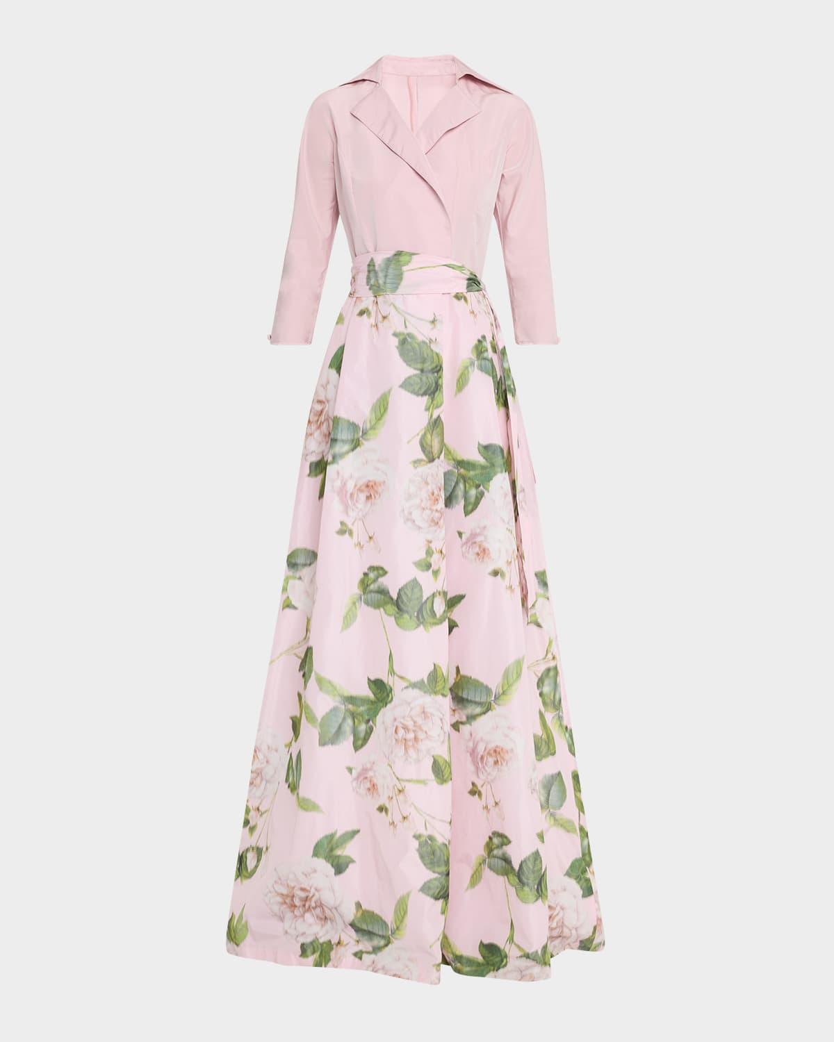 floral-print faille taffeta shirt gown