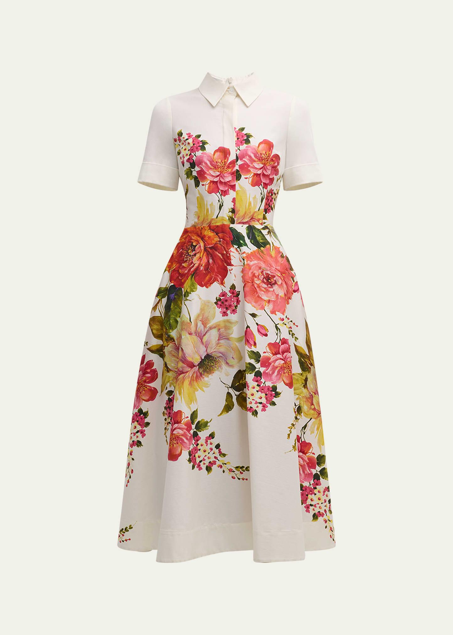 floral-print fit-&-flare shirtdress