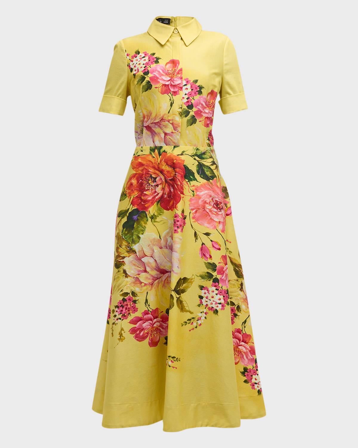floral-print fit-&-flare shirtdress