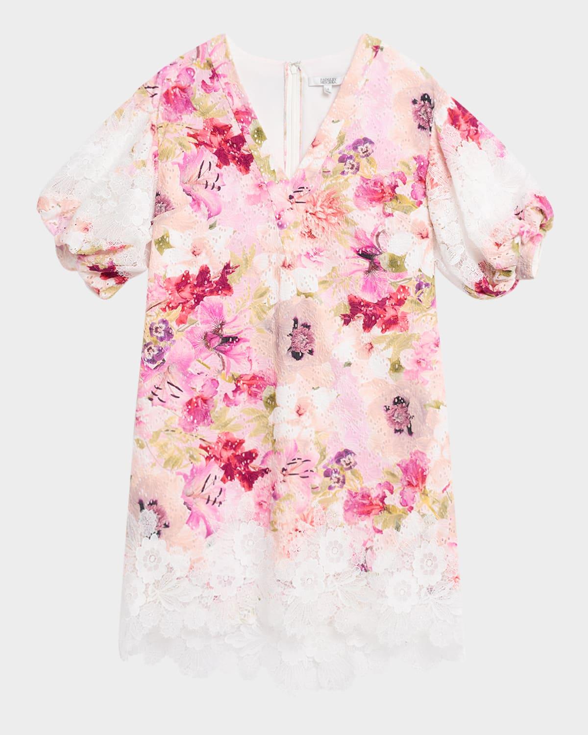 floral-print lace & eyelet mini dress
