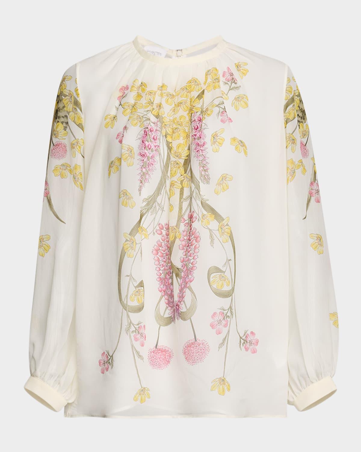 floral-print long-sleeve chiffon blouse