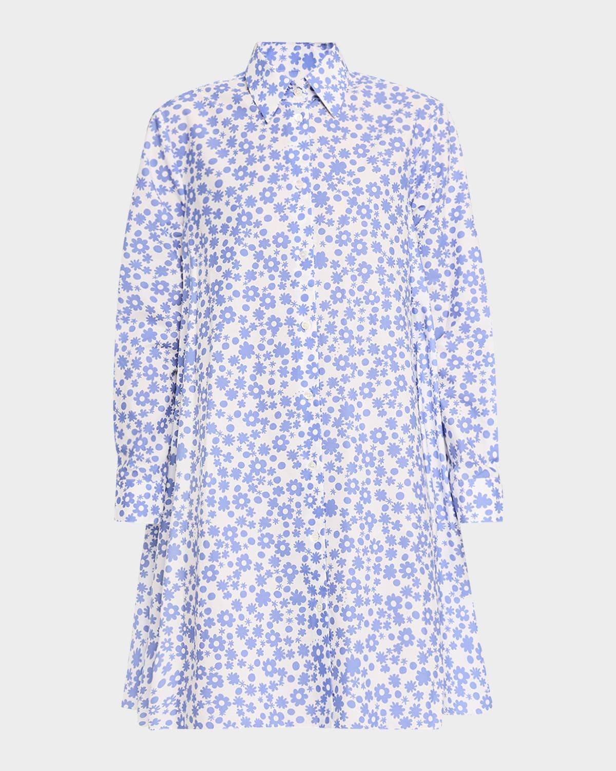 floral-print long-sleeve mini shirtdress
