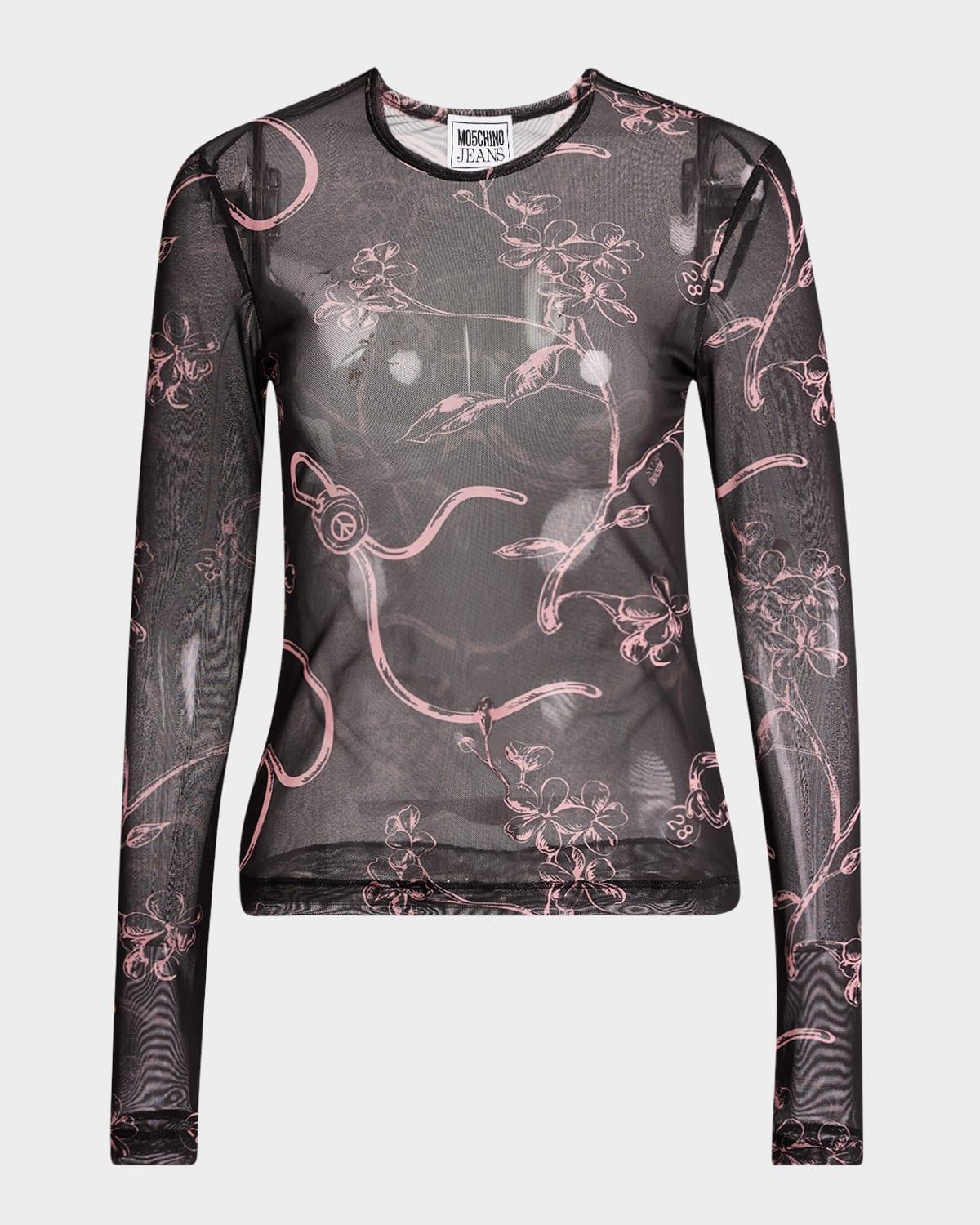 floral print long-sleeve top