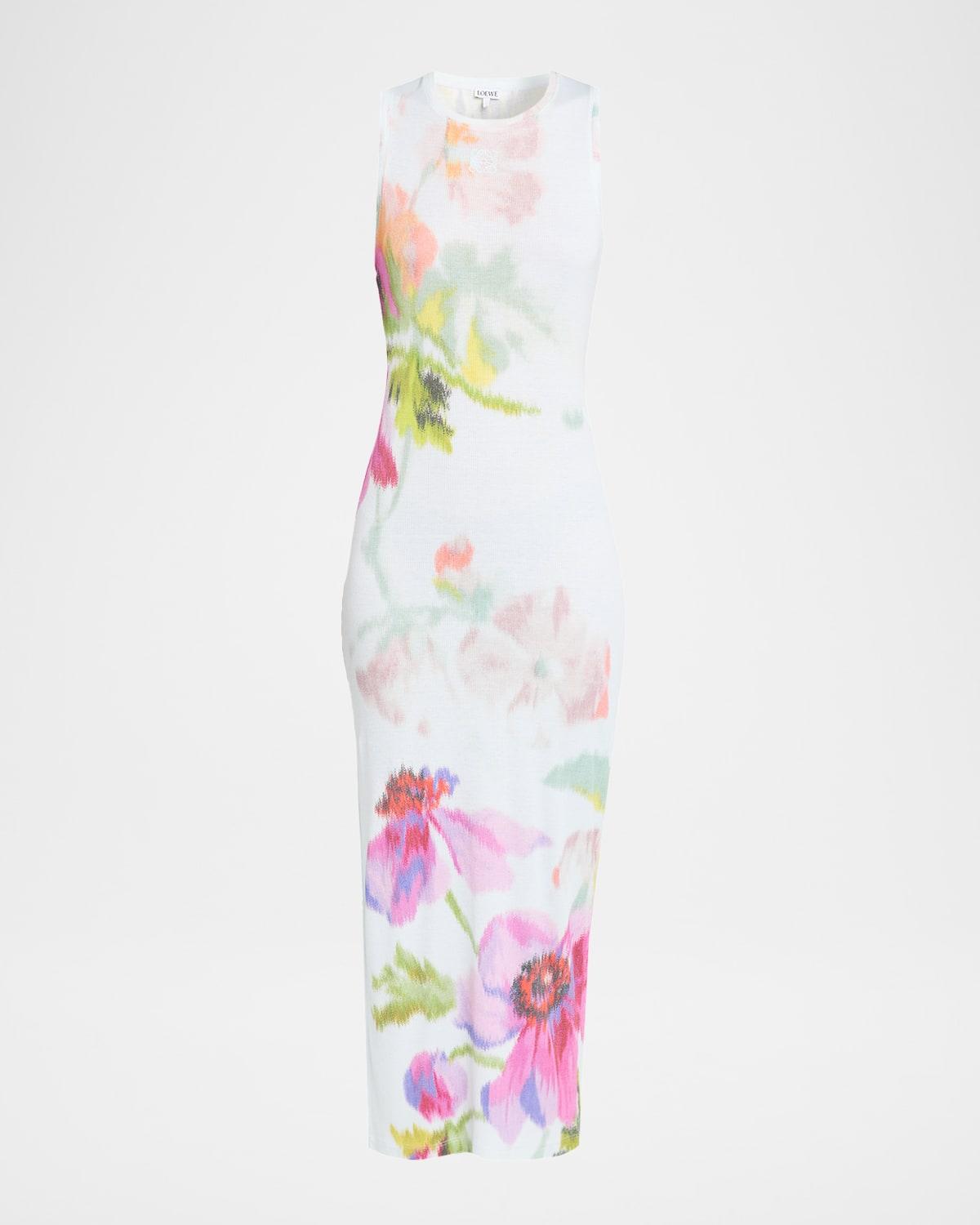 floral print mesh sleeveless ankle dress