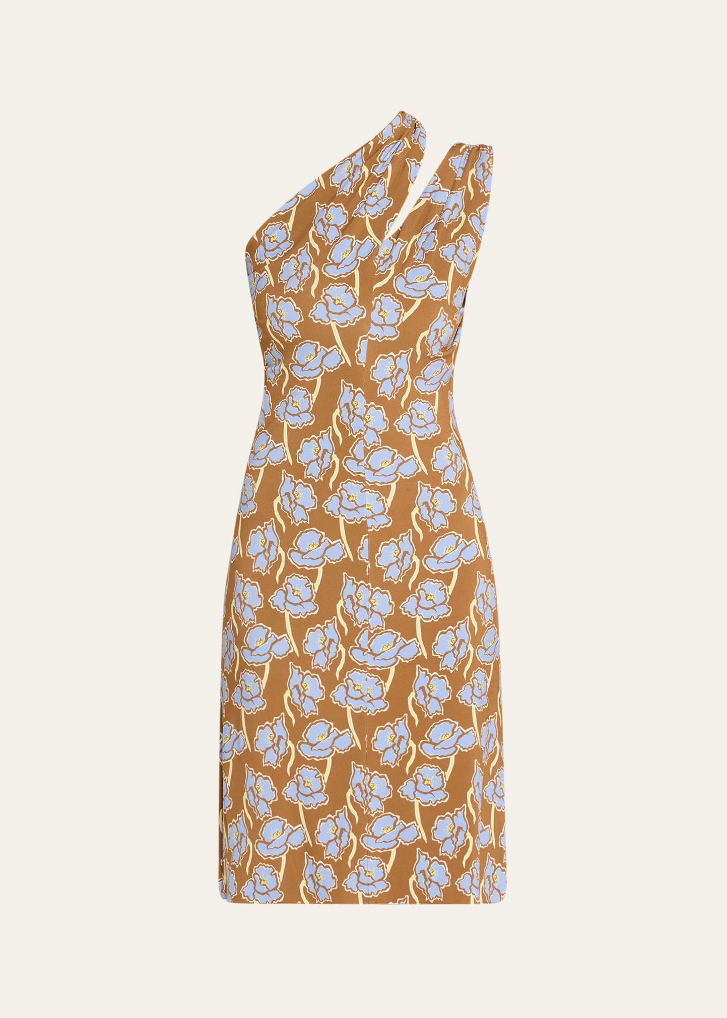 floral print one-shoulder backless crepe cocktail dress
