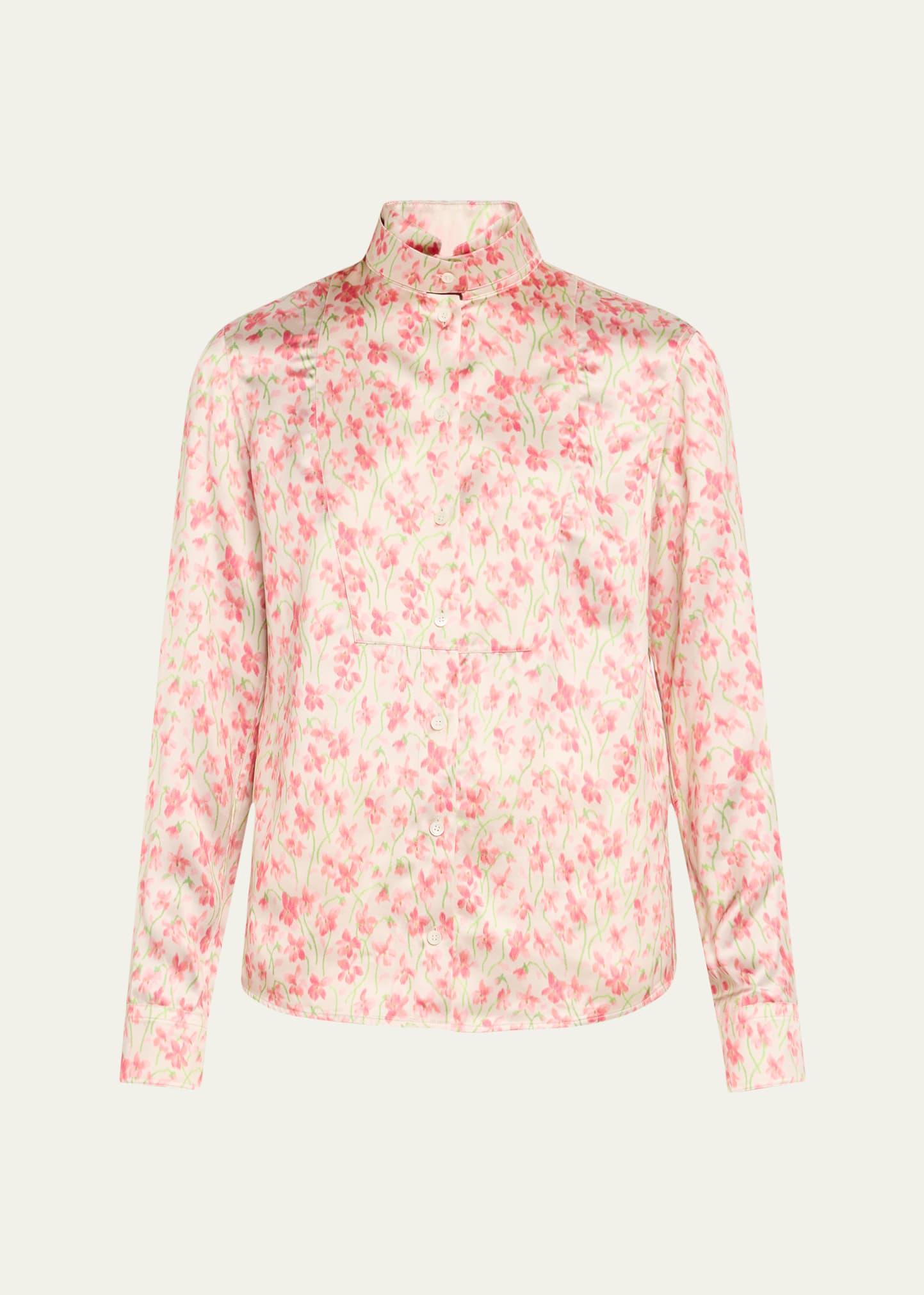 floral print satin button-down overshirt