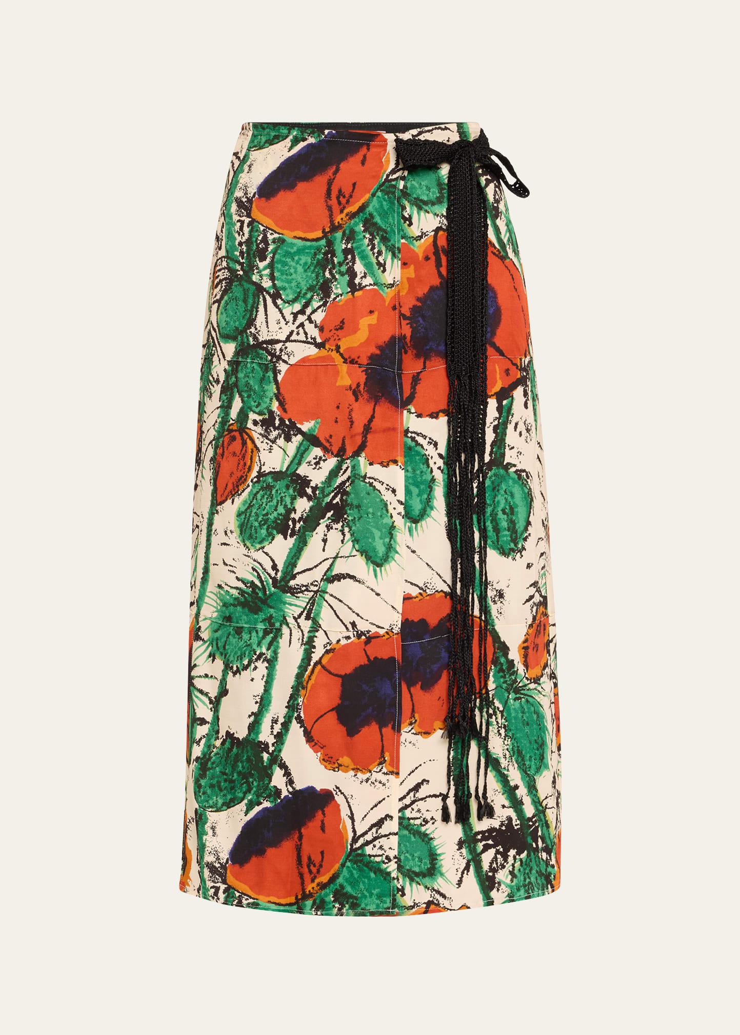 floral print satin wrap skirt