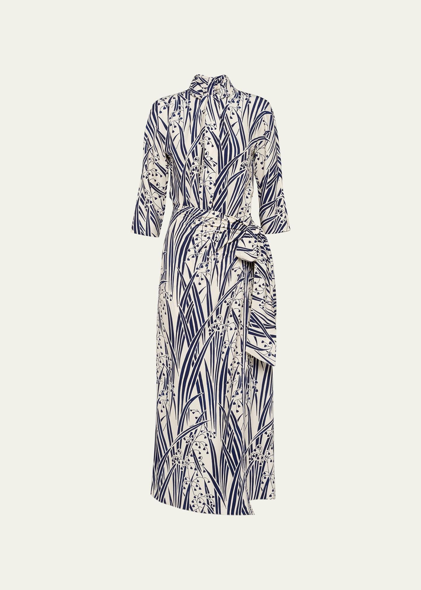 floral-print scarf-neck midi dress