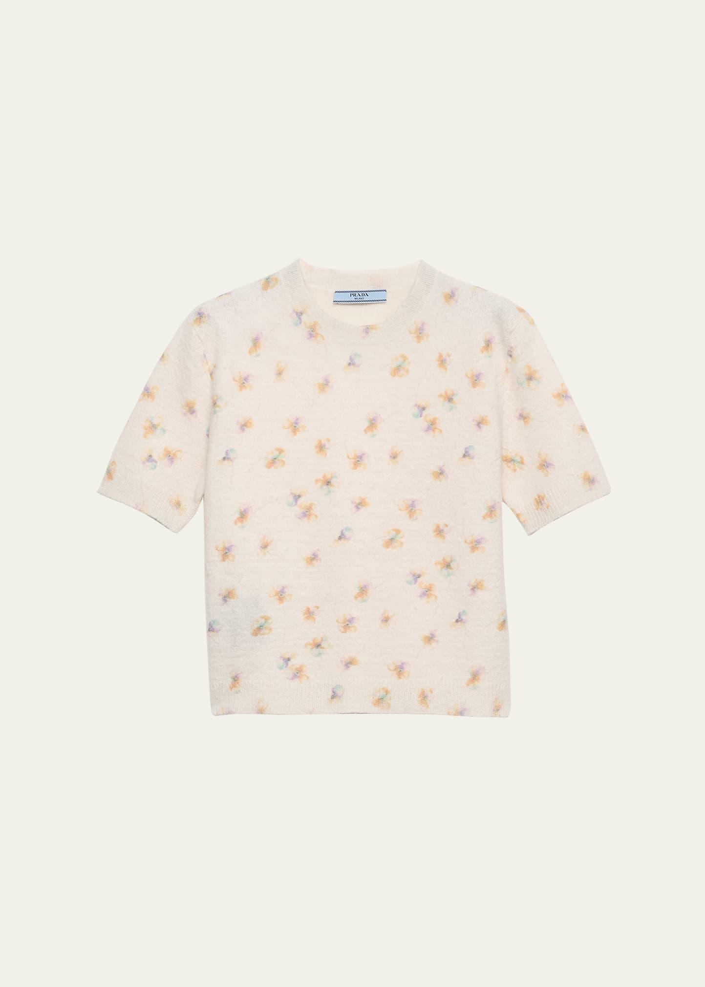 floral-print short-sleeve sweater