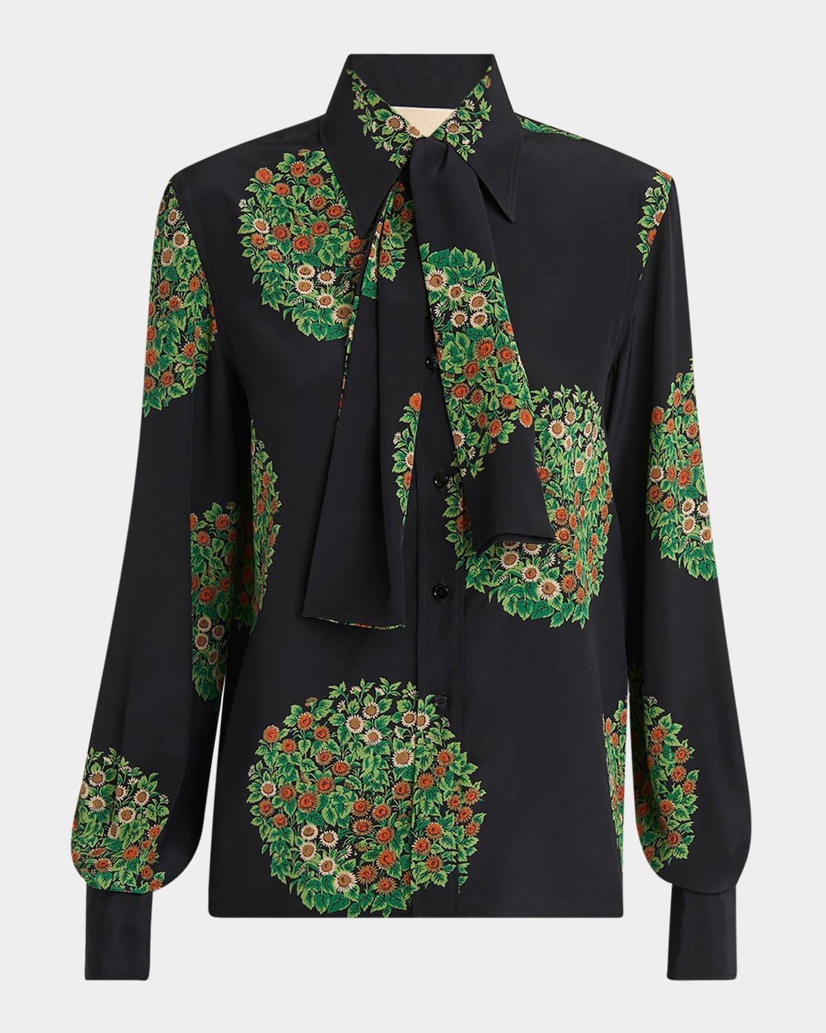 floral-print silk crepe de chine shirt