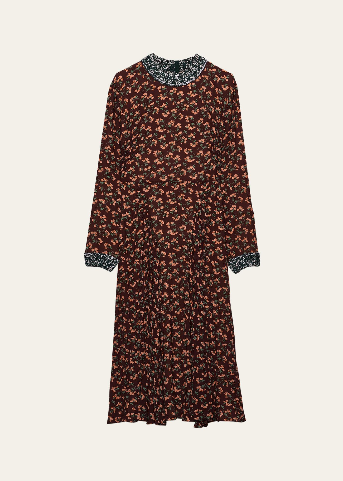 floral-print silk georgette long-sleeve midi dress