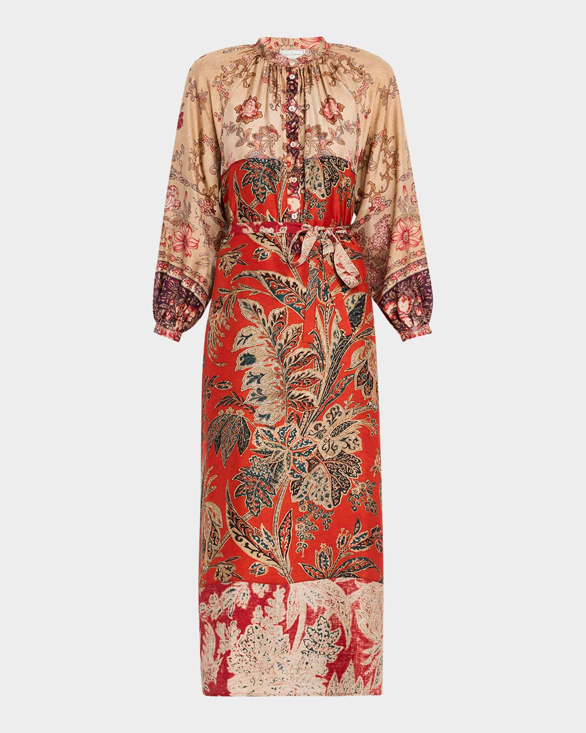 floral-print silk midi dress