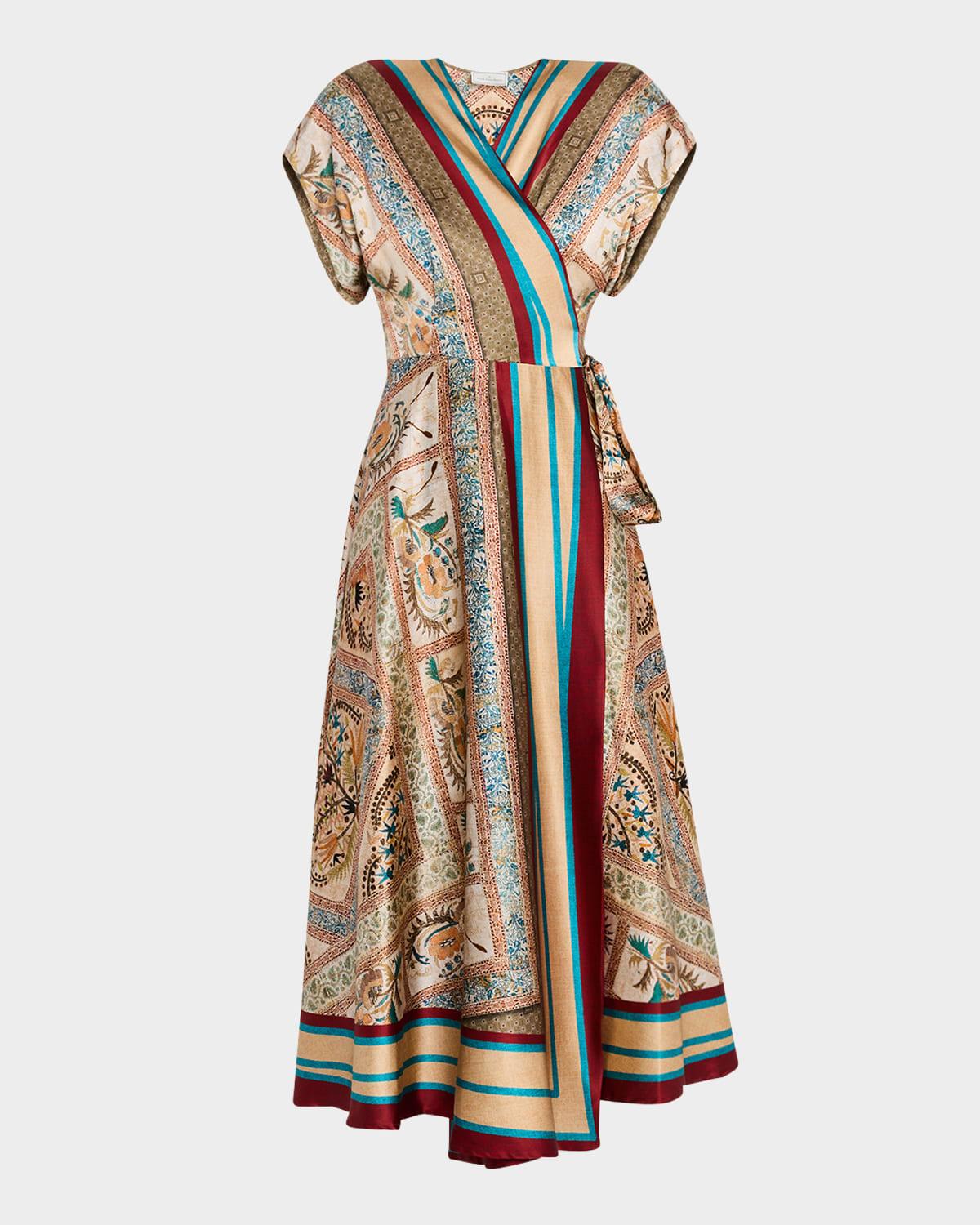 floral-print silk midi wrap dress