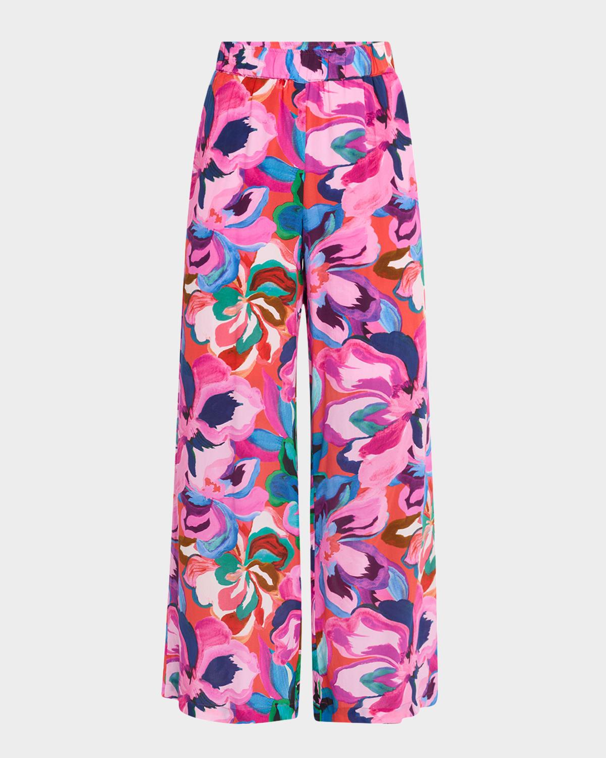floral-print silk pants