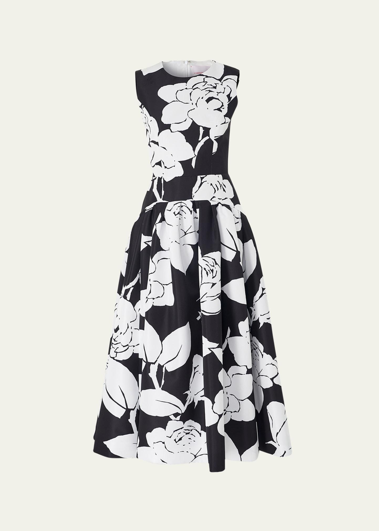 floral-print sleeveless drop-waist midi dress