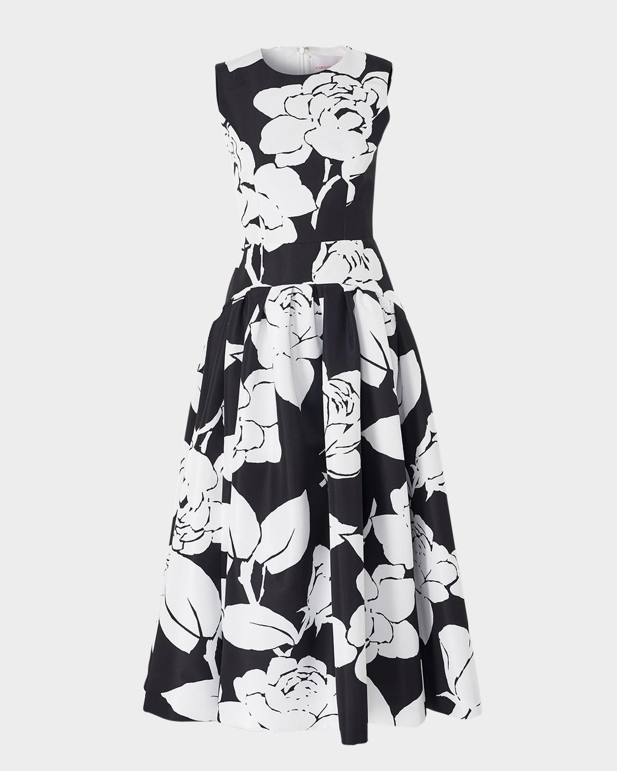 floral-print sleeveless drop-waist midi dress