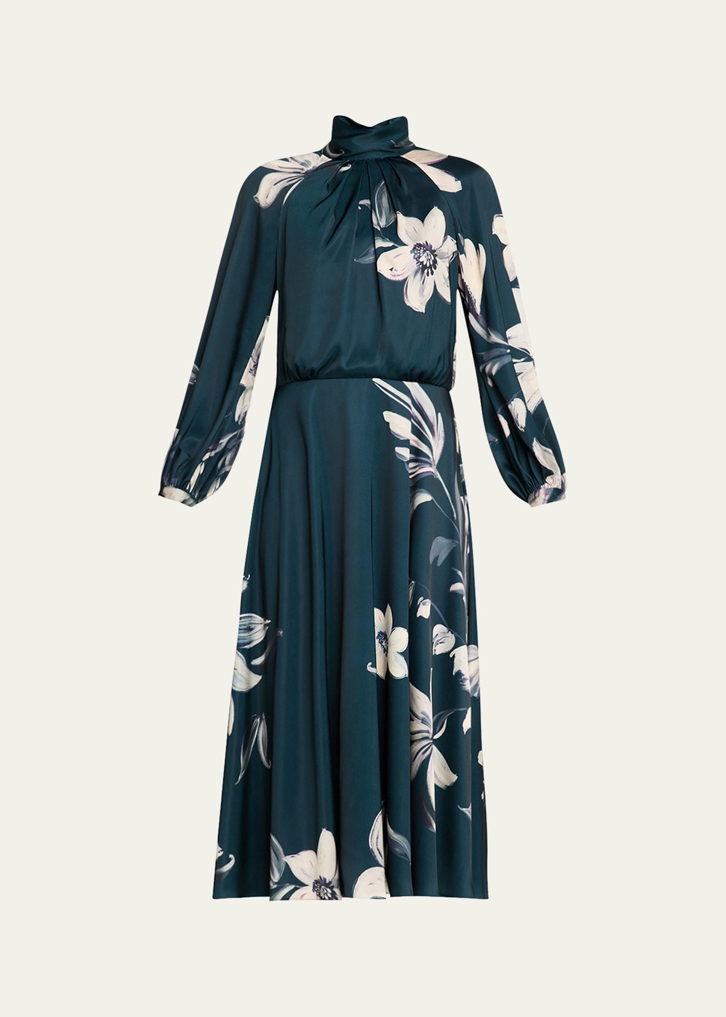 floral-print twill midi dress