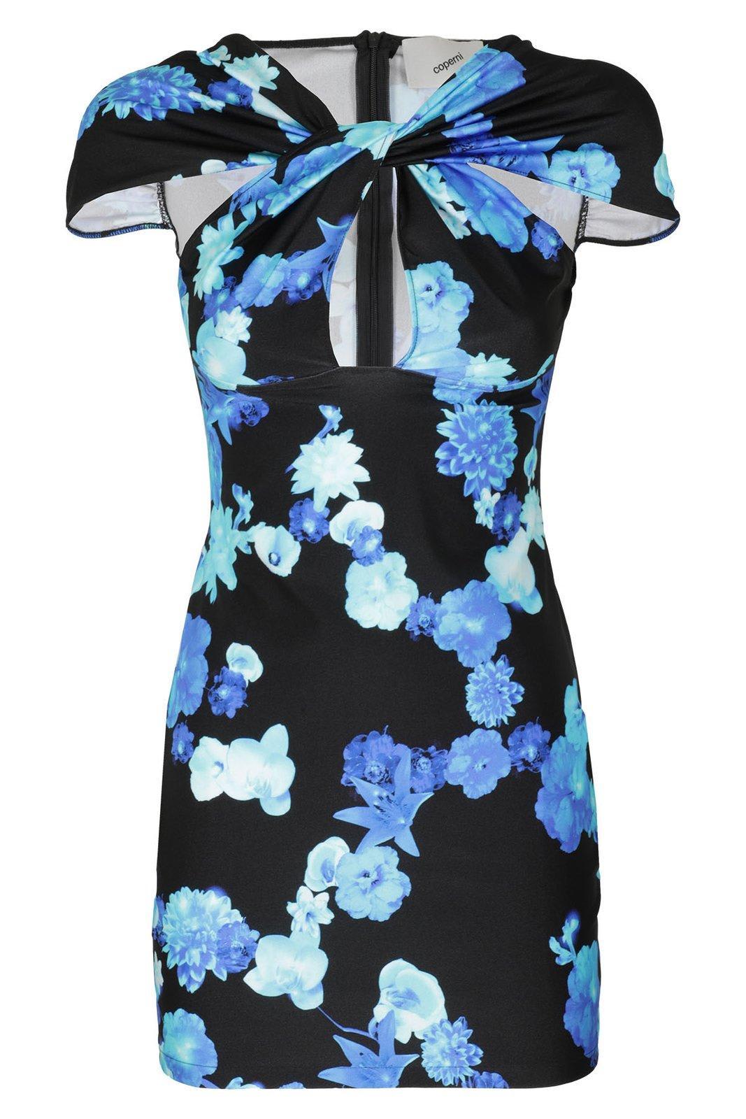 floral printed cut-out detailed dress dress