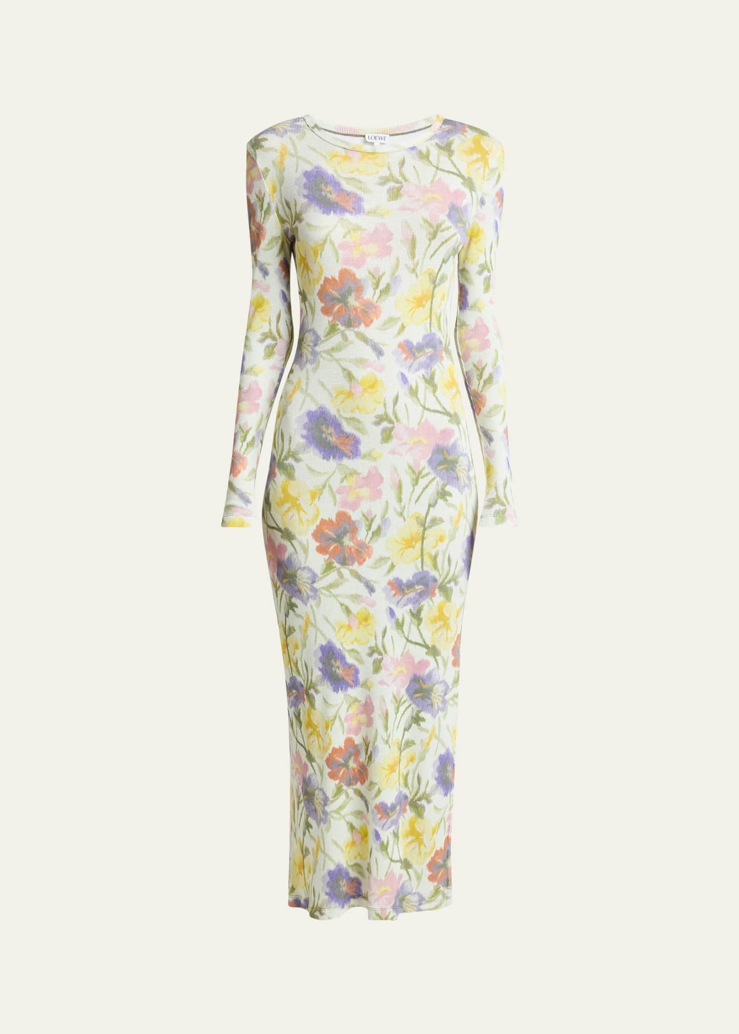 floral printed mesh tube long sleeve midi dress