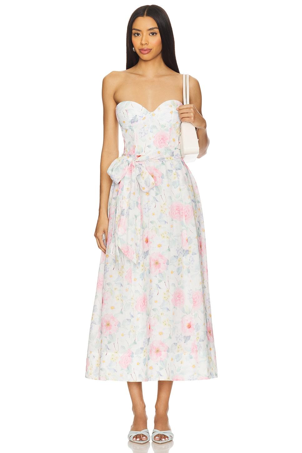 floral printed tie midi dress
