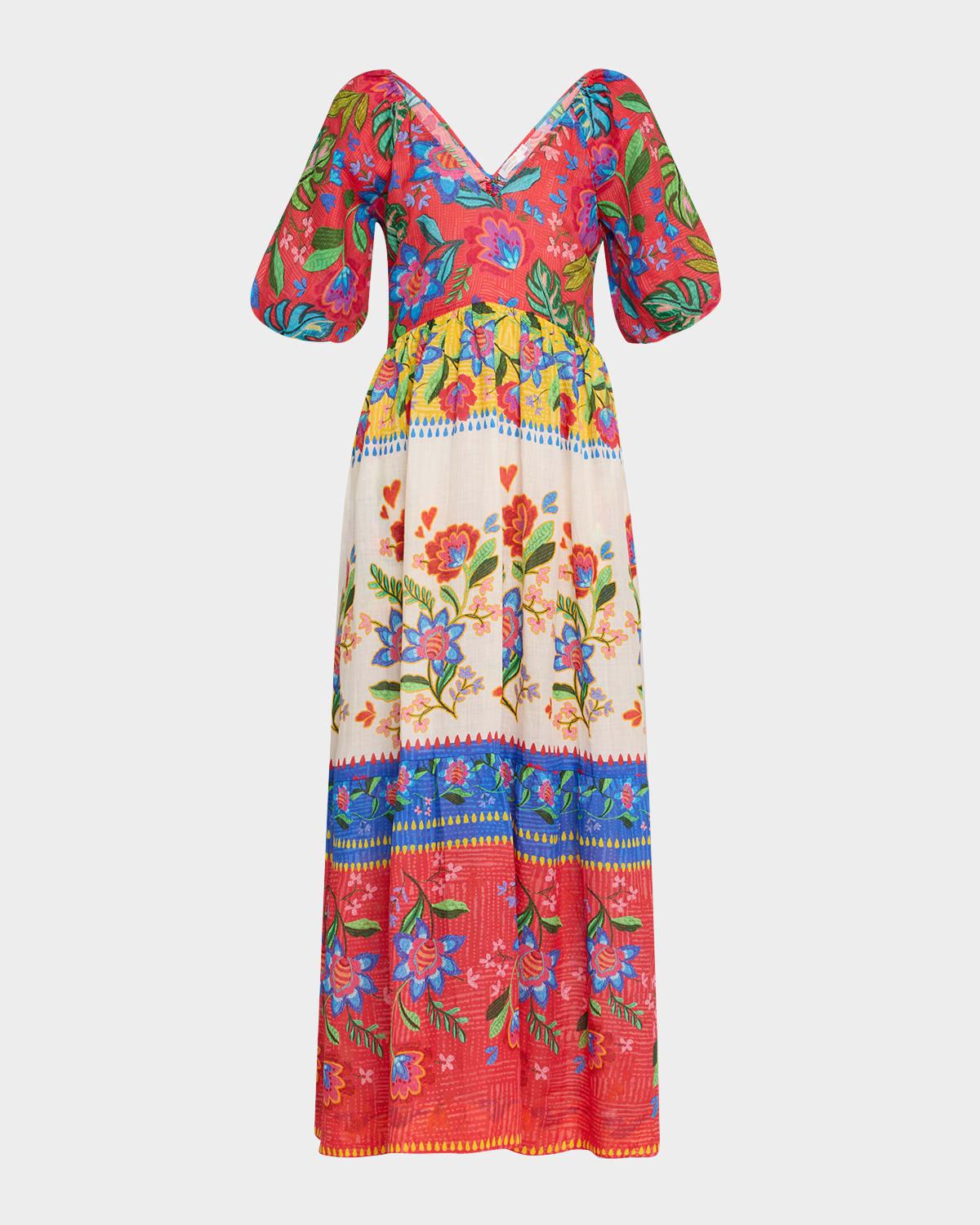 floral puff-sleeve maxi dress