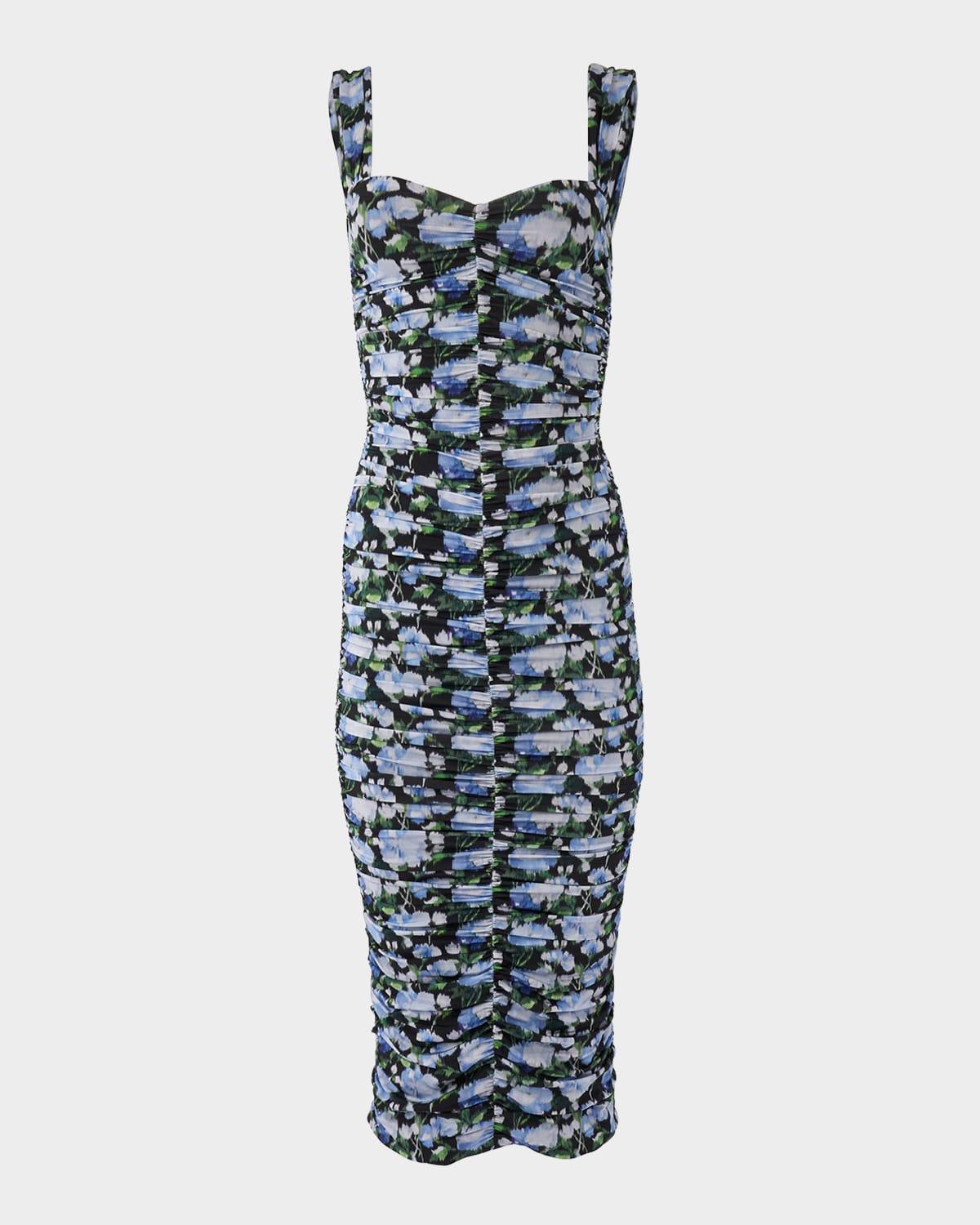 floral ruched midi dress