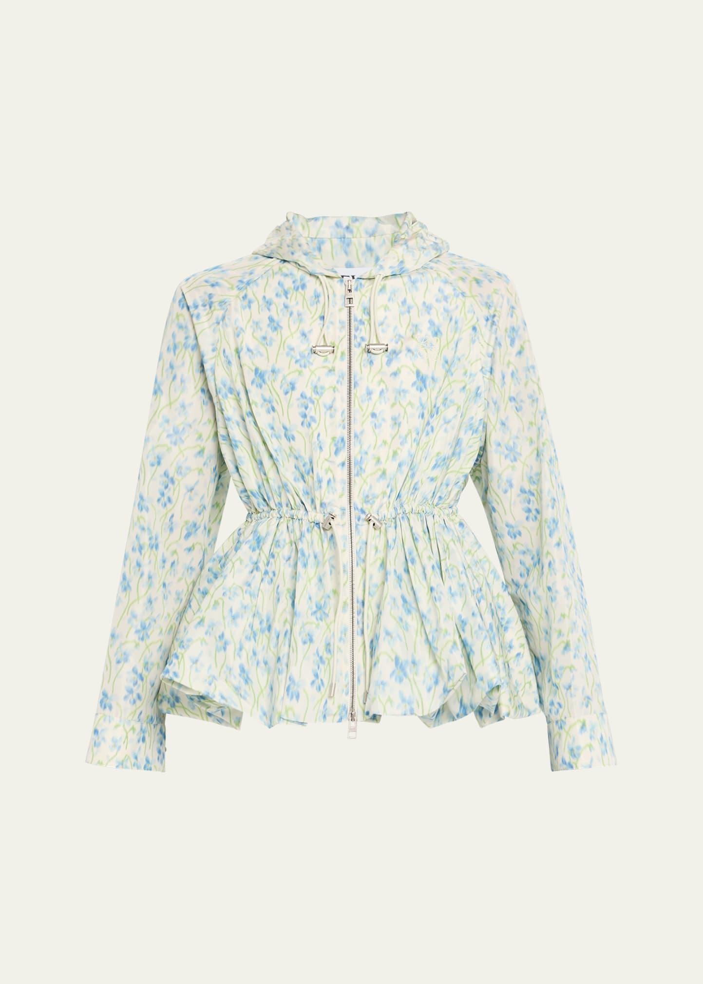 floral ruched peplum hooded jacket