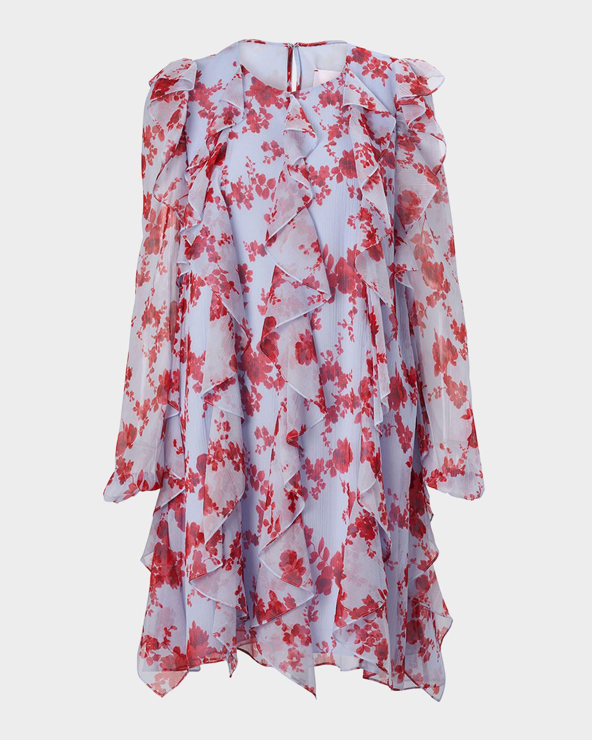 floral ruffle chiffon mini dress