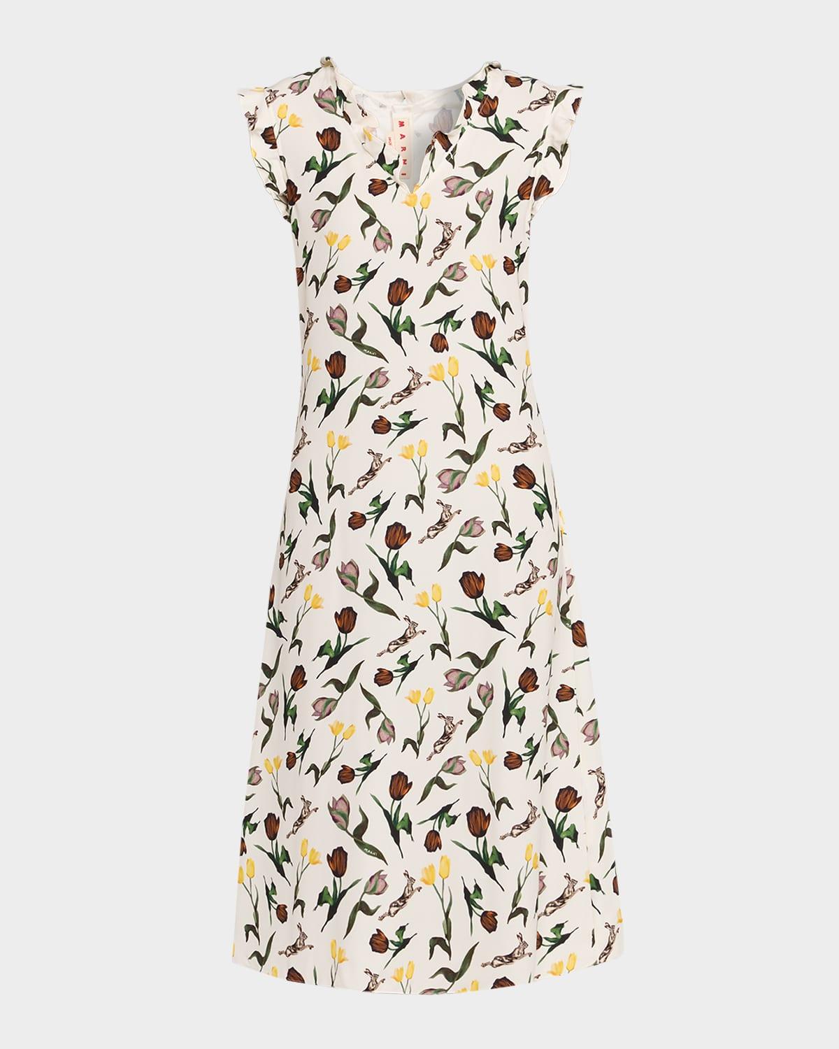 floral ruffle v-neck midi dress