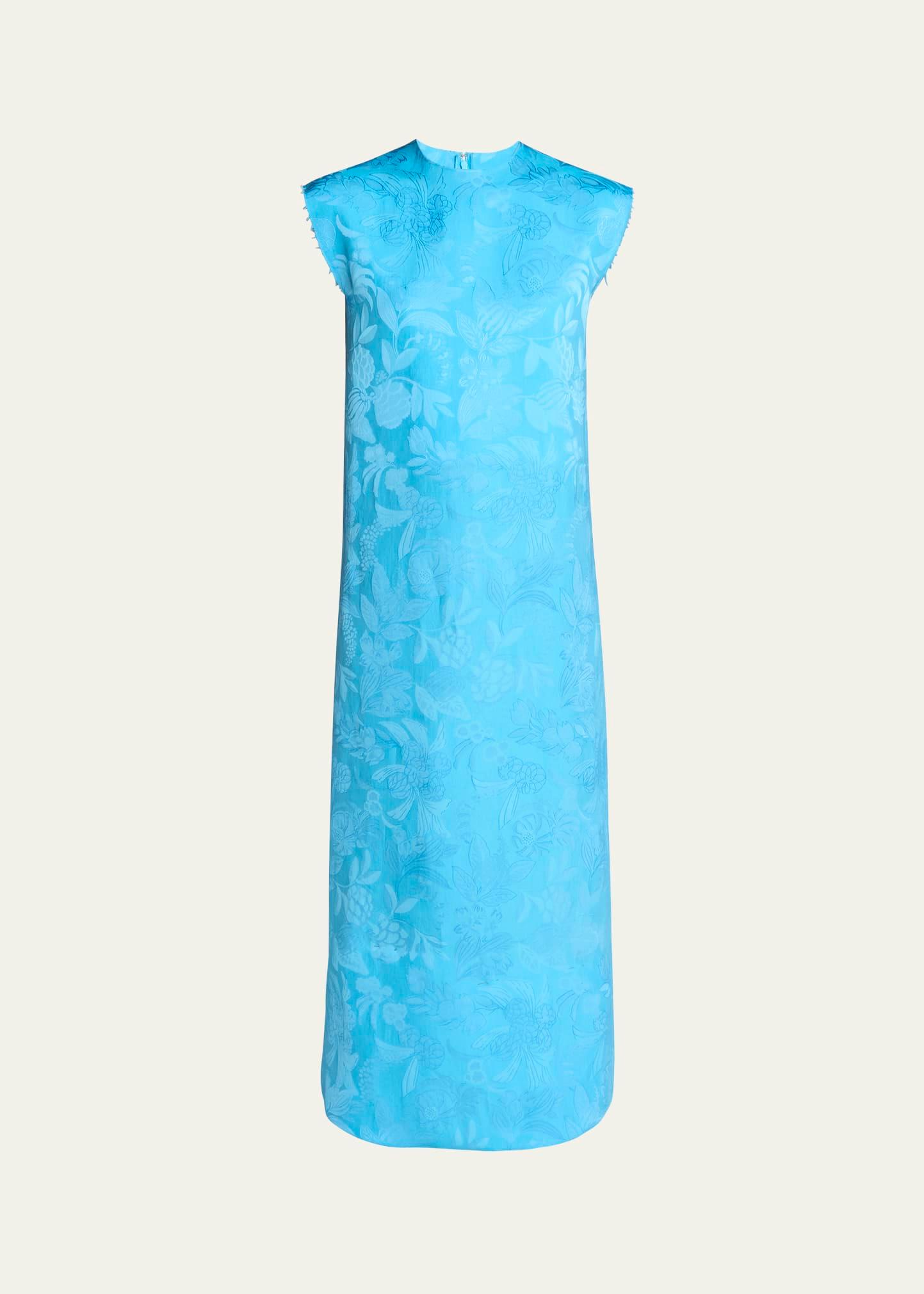 floral satin jacquard sleeveless ankle dress
