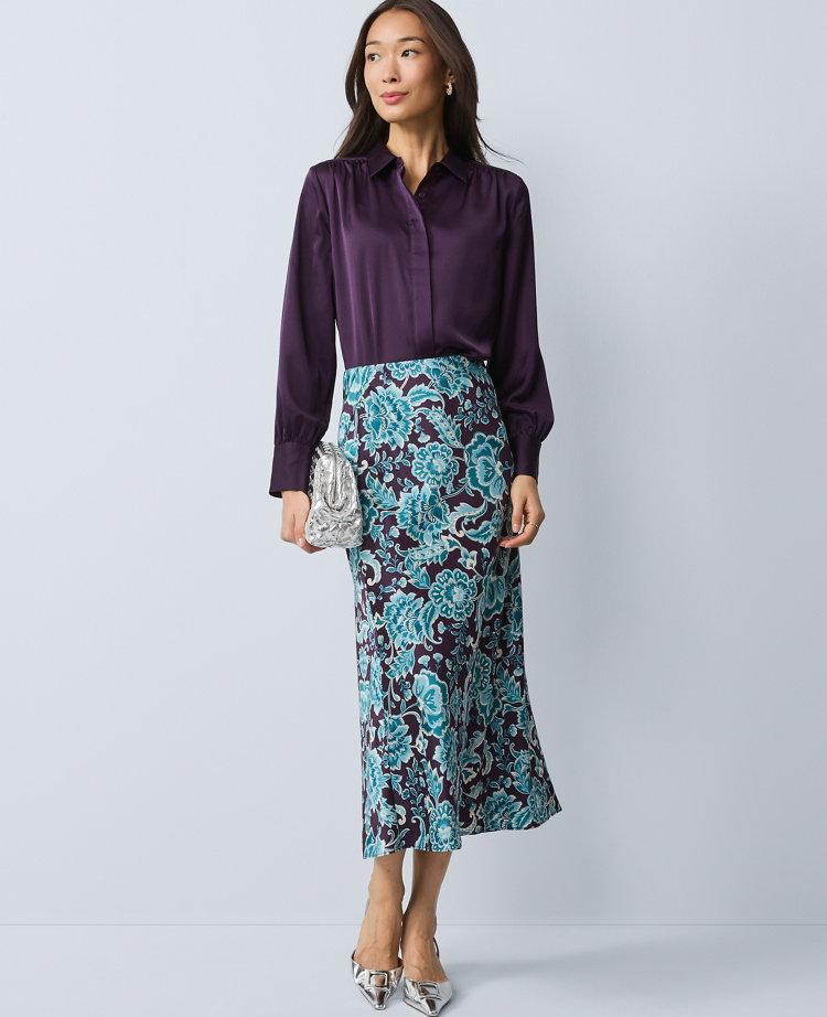 floral satin midi slip skirt