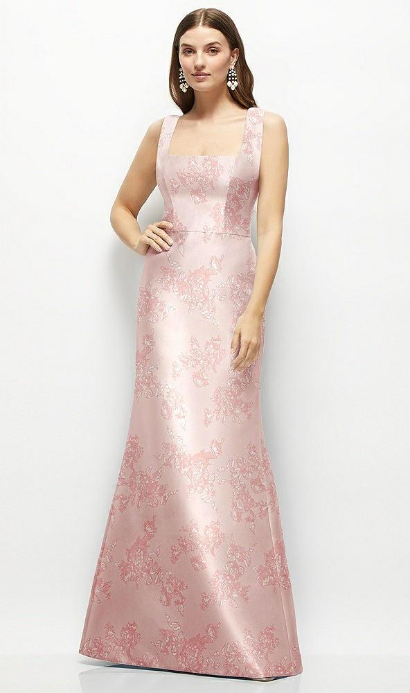 floral satin square neck fit and flare maxi dress